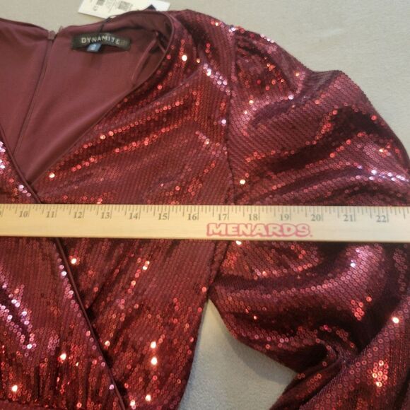 Dynamite Red Sequence Wrap Mini Dress Size medium - Picture 5 of 9